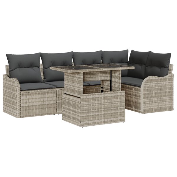 vidaXL Ensemble de Canapé de Jardin 6 pièces avec coussins gris clair rotin poly