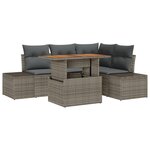 vidaXL Set de salle à manger de jardin 5 pièces avec coussins gris poly rattan acacia