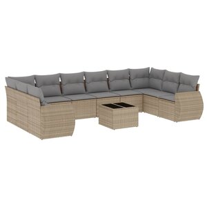 vidaXL Salon de jardin 11 Pièces avec coussins beige résine tressée