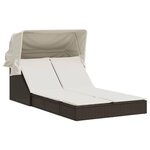 vidaXL Chaise longue double avec auvent et coussins marron poly rotin