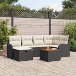 Ensemble de Canapés de Jardin 7 pièces avec coussins Noir Rotin Synthétique