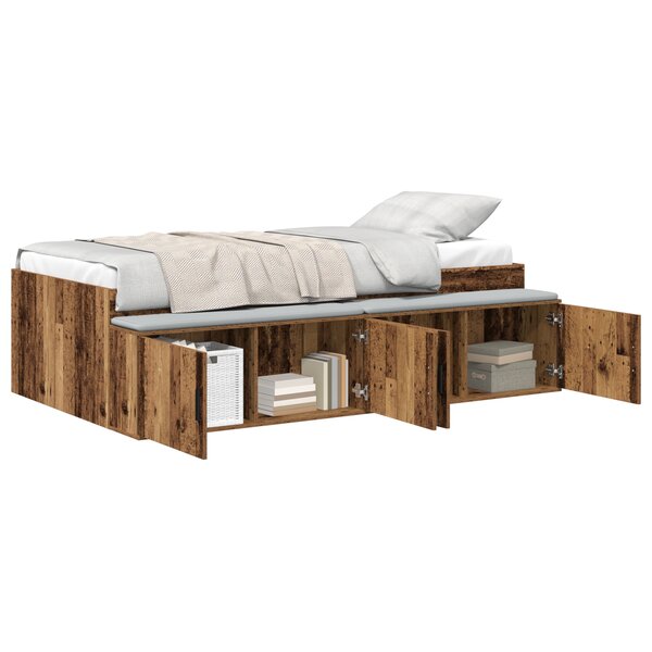 vidaXL Cadre de lit de rangement Bois ancien 100x200 cm