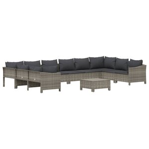 Salon de jardin meuble d'extérieur ensemble de mobilier 11 pièces avec coussins gris résine tressée 02_0015363