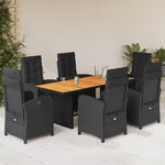 vidaXL Ensemble à manger de jardin coussins 7Pièces Noir Résine tressée