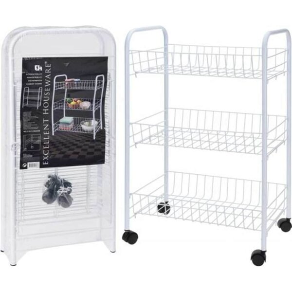 Excellent houseware chariot de cuisine avec 3 paniers blanc