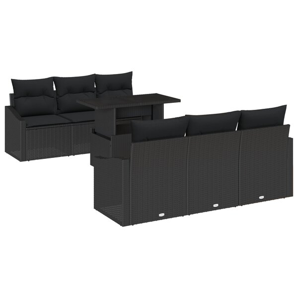 vidaXL Canapés de jardin 7 pièces noir avec coussins en poly rattan