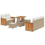 Set de Canapé de Jardin de 8 Pièces avec Coussins Beige Rattan Poly Acacia