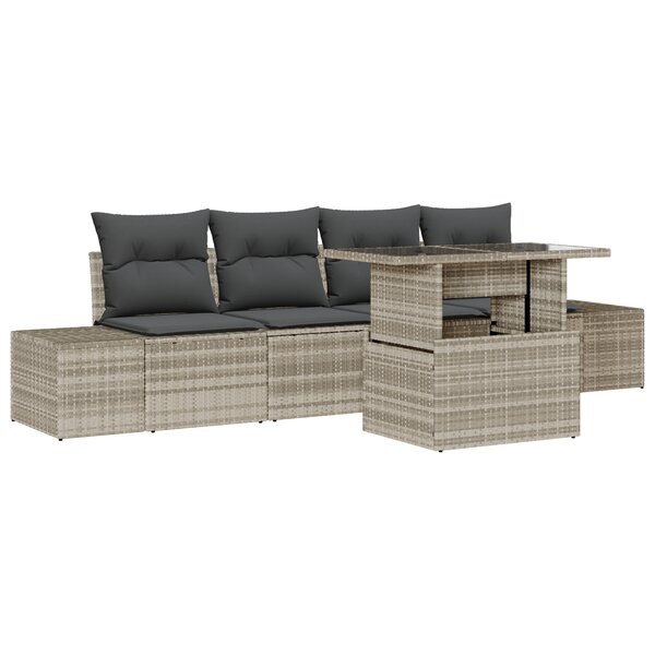 vidaXL Ensemble de canapé de jardin 5 pièces avec coussins gris clair en poly rattan
