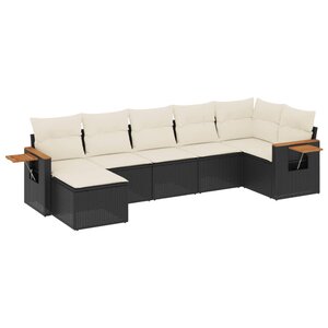 vidaXL Salon de jardin 7 Pièces avec coussins noir résine tressée
