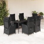vidaXL Ensemble à manger de jardin coussins 7Pièces Noir Résine tressée