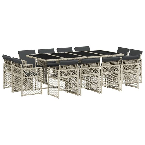 vidaXL Ensemble à manger de jardin et coussins 13 Pièces gris clair rotin