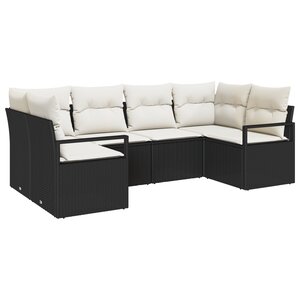 Ensemble de Canapé de Jardin 6 Pièces avec Coussins Noir Poly Rattan