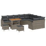 Ensemble Sofa de Jardin vidaXL 12 Pièces avec Coussins Gris Rotin Poly Acacia