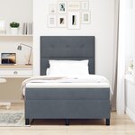 Lit Box Spring avec Matelas Gris Foncé Petit Double Velours