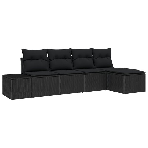 vidaXL Ensemble de 5 Pièces de Canapé de Jardin avec Coussins en Poly Rattan Noir
