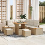 Ensemble de Sofa de Jardin 8 Pièces avec Coussins Beige Poly Rattan Acacia