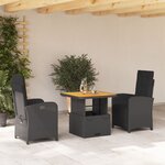 vidaXL Ensemble à manger de jardin avec coussins 3 Pièces Noir