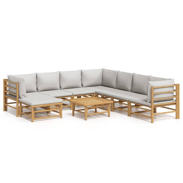 vidaXL Salon de jardin 9 Pièces avec coussins gris clair bambou