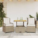vidaXL Ensemble à manger de jardin et coussins 3 Pièces Beige poly rotin