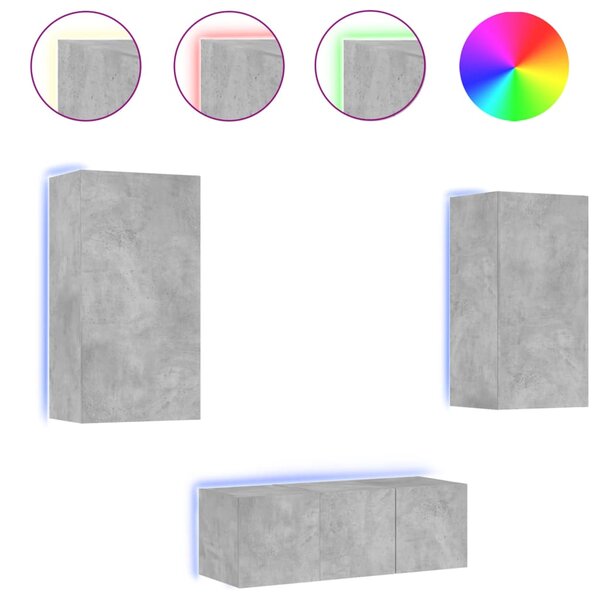 vidaXL Unités murales TV avec LED 4 Pièces gris béton bois d'ingénierie