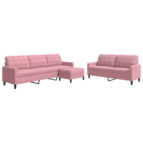vidaXL Ensemble de canapés 3 Pièces avec coussins Rose Velours