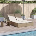 vidaXL Chaise longue double avec coussins beige résine tressée