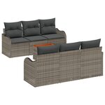 Ensemble de canapé de jardin 7 pièces avec coussins gris poly rattan acacia