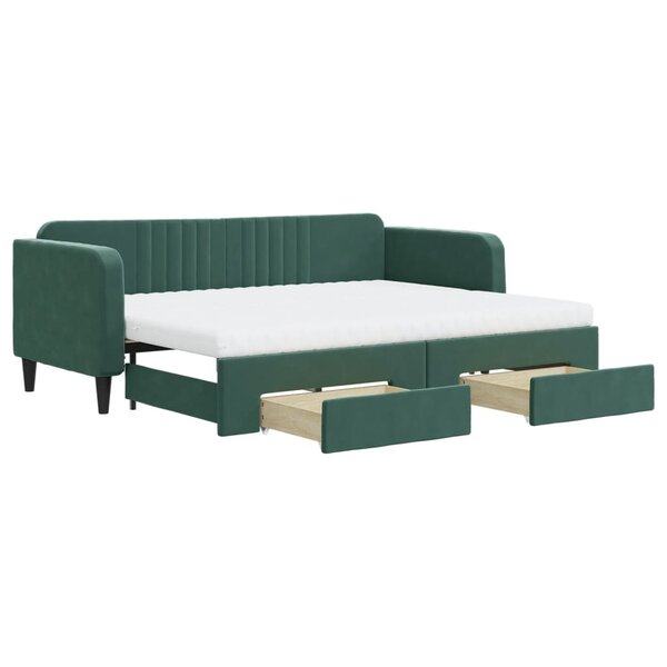 vidaXL Lit de jour avec gigogne et tiroirs vert foncé 80x200cm velours