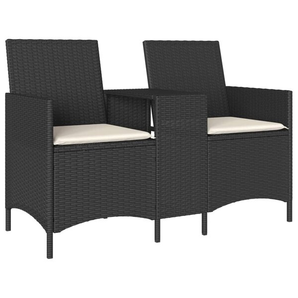 vidaXL Canapé de jardin 2 places avec table et coussins résine tressée