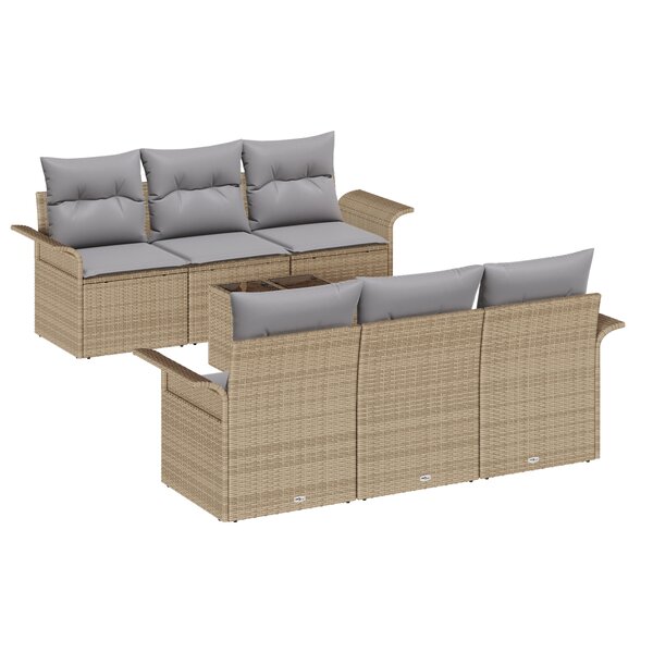 Ensemble de Canapé de Jardin 7 Pièces avec Coussins Beiges en Rattan Synthétique