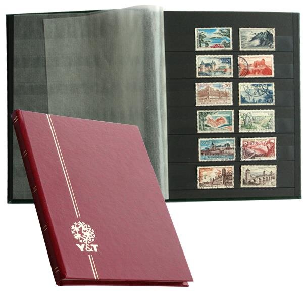 PERFECTA : Classeur fixe pour timbres (Petit modèle-Pages Noires-16p. Grenat)