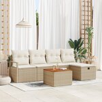 Ensemble de Canapé de Jardin de 6 Pièces avec Coussins Beige Poly Rattan