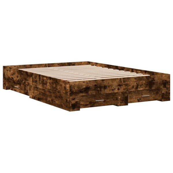 vidaXL Cadre de lit à tiroirs chêne fumé 135x190 cm bois d'ingénierie