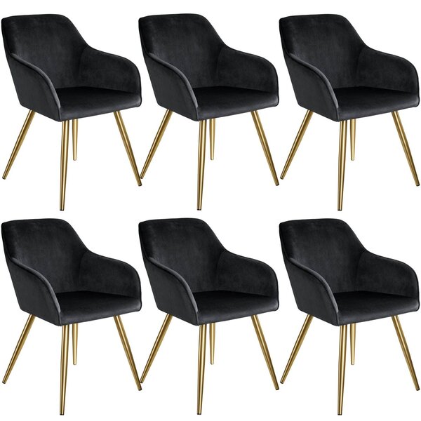 Lot de 6 chaises pieds doré siège de salon cuisine salle à manger design élégant velours noir 08_0000065