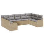 vidaXL Ensemble de Canapé de Jardin 9 Pièces avec Coussins Beige Poly Rattan