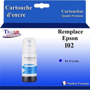 T3AZUR - Recharge compatible avec Epson 102 EcoTank - Cyan