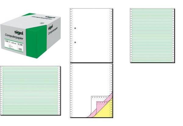 papier listing sans fin, 375 x 30,48 cm (12'), horizontal, simple, vert, 2000f SIGEL
