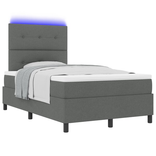 vidaXL Lit à ressorts avec matelas & LED Gris foncé 120x200 cm tissu