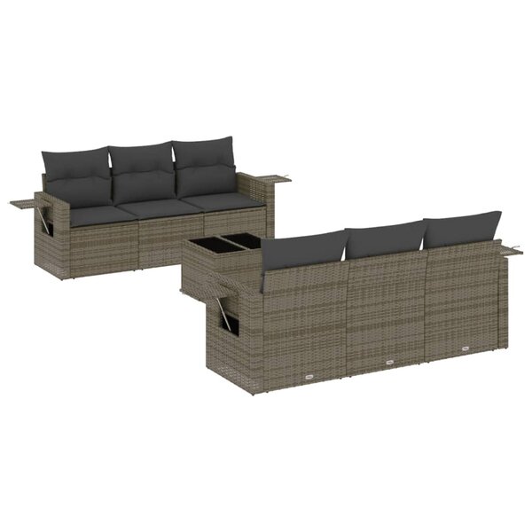 vidaXL Salon de jardin avec coussins 7 Pièces gris résine tressée