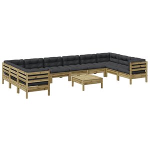 vidaXL Salon de jardin avec coussins 11 Pièces bois de pin imprégné