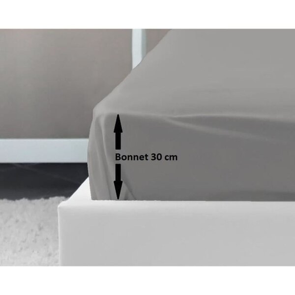 Drap Housse 100  coton 160 x 200 x 30 cm gris clair