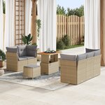Ensemble de Canapé de Jardin de 8 Pièces avec Coussins Beige Rotin Synthétique Acacia