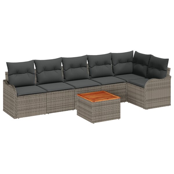 Ensemble de Canapés de Jardin de 7 Pièces avec Coussins en Poly Rotin Gris Acacia