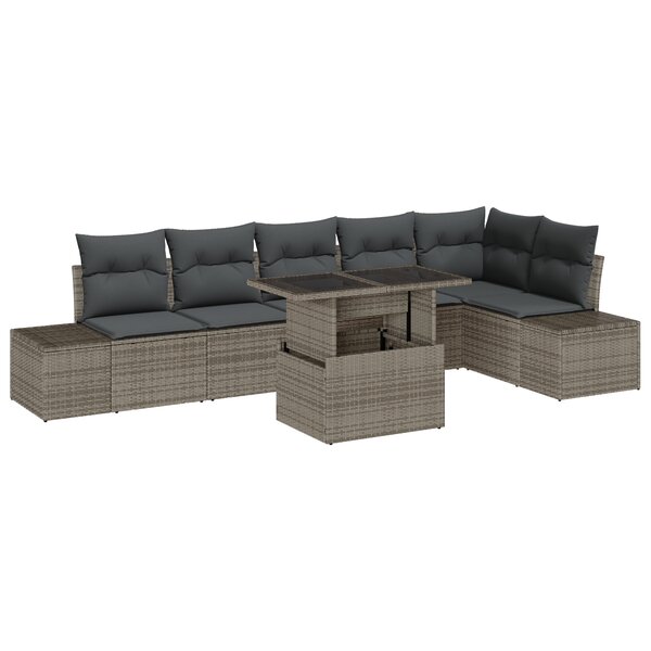 vidaXL Ensemble de canapé de jardin 7 pièces avec coussins gris en poly rotin