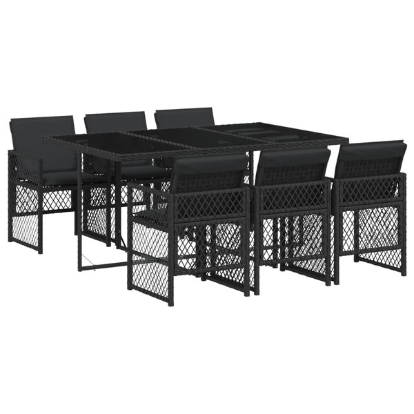 vidaXL Ensemble à manger de jardin coussins 7 Pièces noir résine tressée