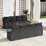 Ensemble de canapé jardin 9 pièces vidaXL avec coussins noirs en poly rotin acacia