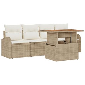 Ensemble de Canapé de Jardin 5 Pièces avec Coussins Beige Rattan Synthétique