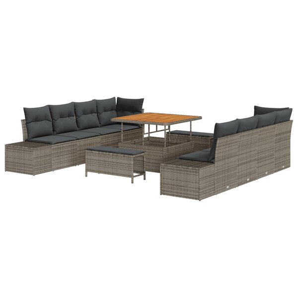 vidaXL Ensemble de Canapé de Jardin en 11 Pièces avec Coussins Gris en Poly Rattan