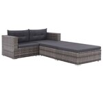 vidaXL Salon de jardin 3 Pièces avec coussins Résine tressée Gris