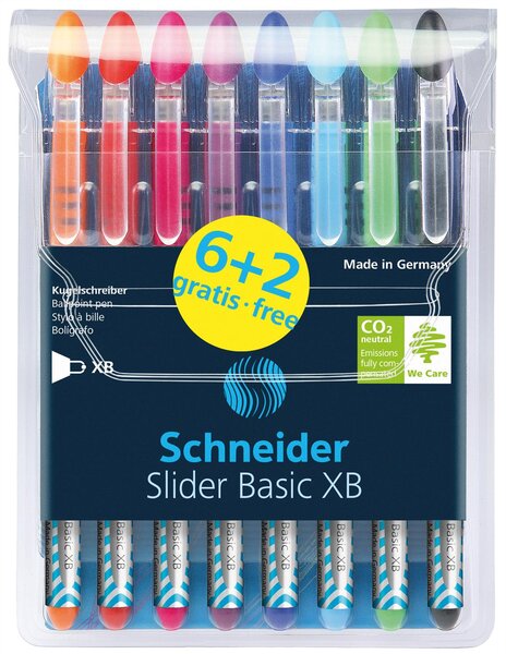 Stylo à bille Slider Basic XB Pochette 8 pièces Offre 6+2 SCHNEIDER
